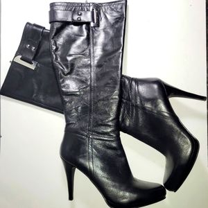 NINE WEST Redyornoto Leather HEELED BOOTS IN Black SIZE 11M